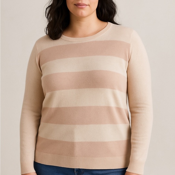 Joie Cashmere Beige Cream Pink Striped Sweater Size Large - Picture 11 of 11